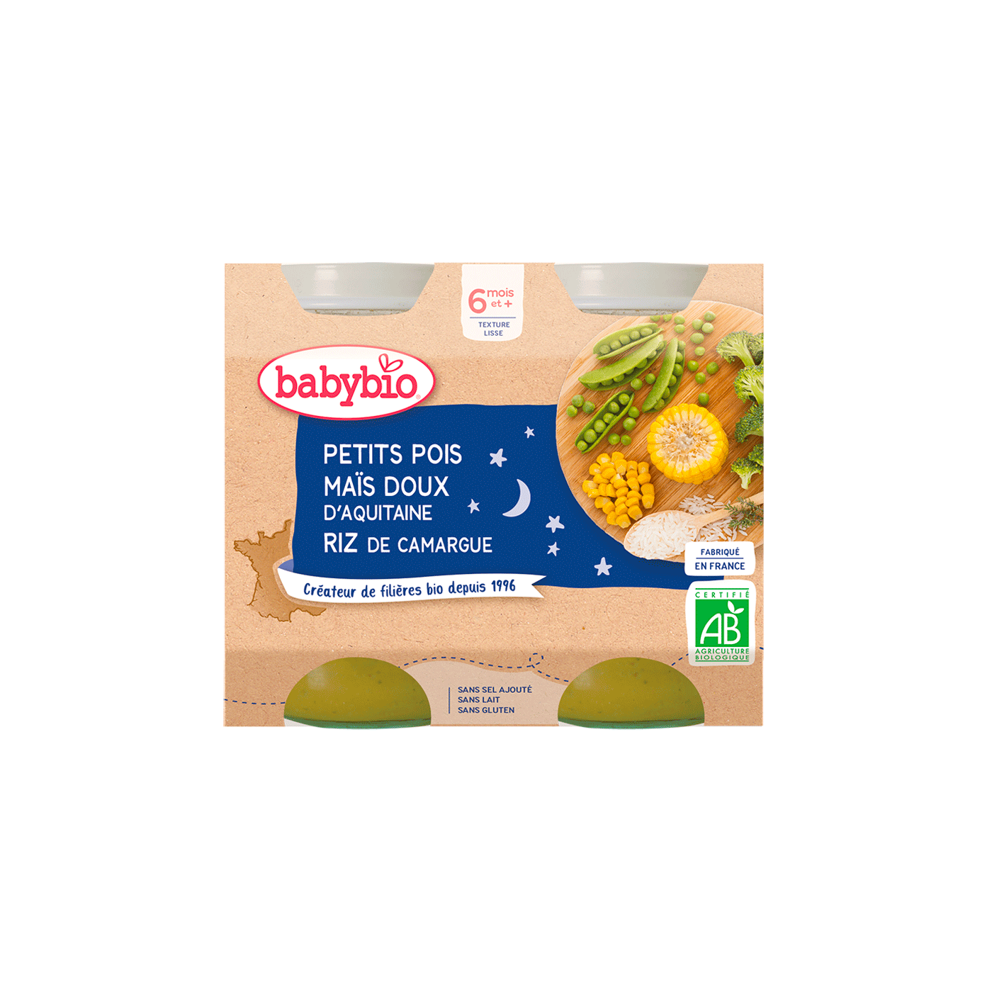 Babybio Bonne Nuit Petits Pots Carotte Des Landes Butternut Riz - Pack De 6 X 2x200g - Dès 6 Mois - Bio