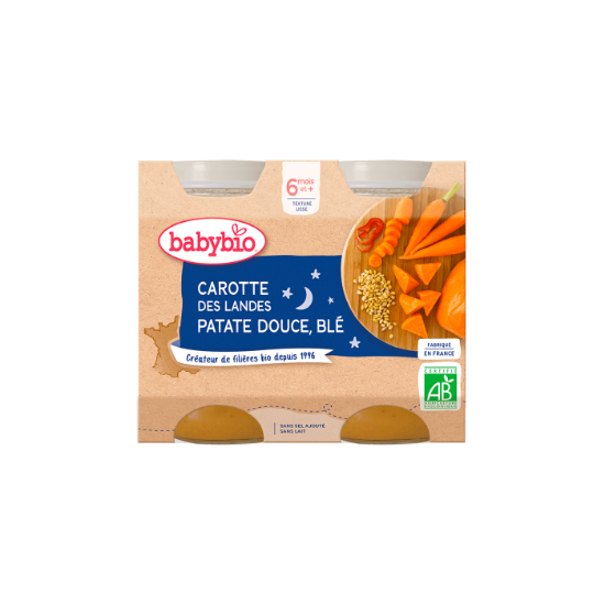 Image de Petits pots du soir bébé dès 6 mois, Carotte Patate douce Blé babybio - 2x200g