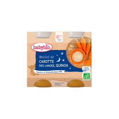 Image de Petits pots du soir bébé dès 8 mois, Mouliné de Carotte et Quinoa Babybio - 2x200g