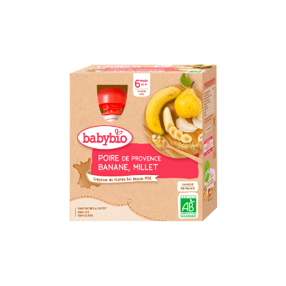 Picture of Compote bébé dès 6 mois, Poire Banane Millet Babybio - Gourdes 4 x 90g