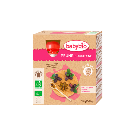 Image de Compote bébé dès 6 mois, Prune Babybio - Gourdes 4 x 90g