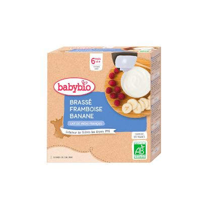 Image de Brassé bébé dès 6 mois, Framboise Banane Babybio - Gourdes 4 x 85g