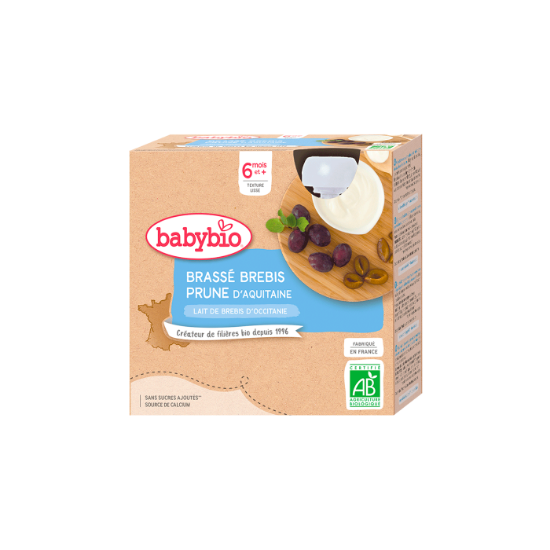 Image de Brassé bébé dès 6 mois, Brebis Prune Babybio - Gourdes 4 x 85g