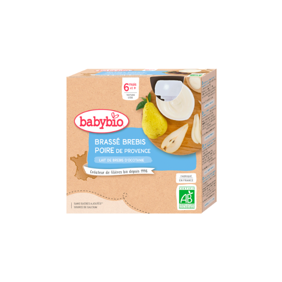 Image de Brassé bébé dès 6 mois, Brebis Poire Babybio - Gourdes 4 x 85g