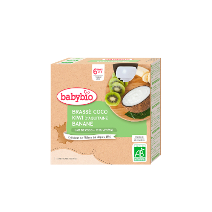 Picture of Brassé bébé dès 6 mois, Lait de Coco Kiwi Banane Babybio - Gourdes 4 x 85g