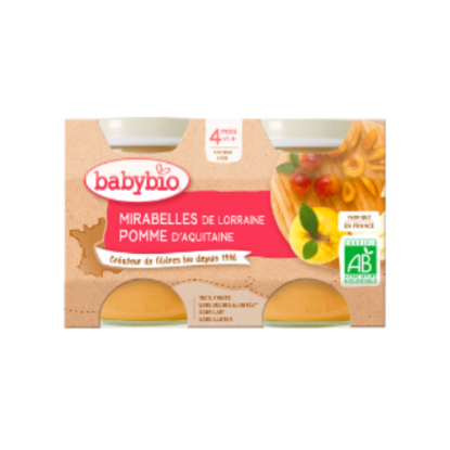 Image de Compote bébé dès 4 mois, Pomme Mirabelle Babybio - Petits pots 2x130g