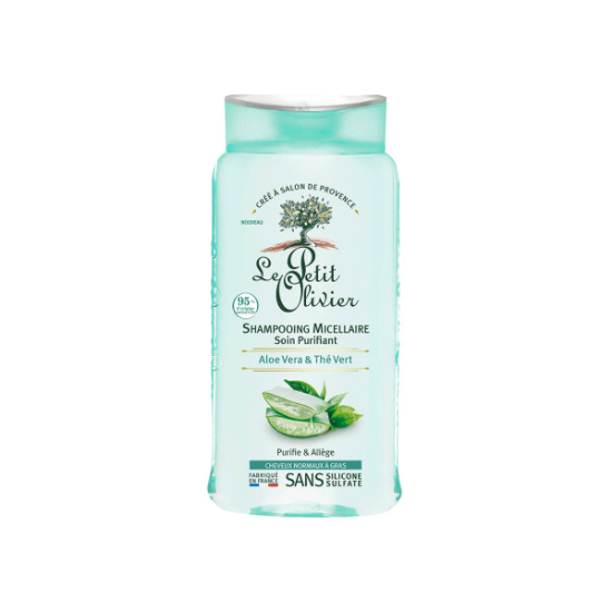 Image de Le Petit Olivier Shampooing Micellaire Purifiant - Aloe Vera et Thé Vert - Cheveux Normaux à Gras  250ML