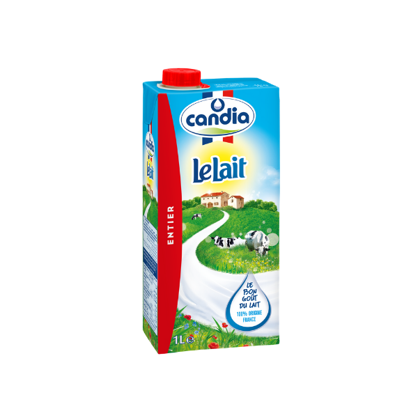 Candia lait entier Brique 1L   - Shopping et Courses en ligne,  livrés à domicile ou au bureau, 7j/7 à la Réunion