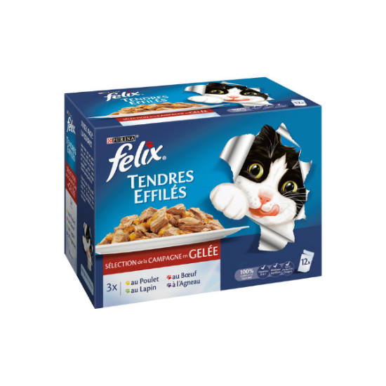 Felix Hum Chat Effilés en Gelée Viandes 12x100g 