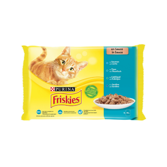 FRISKIES Chat adulte Pâté pour chat aux Poissons et Légumes en Sauce 4x85g