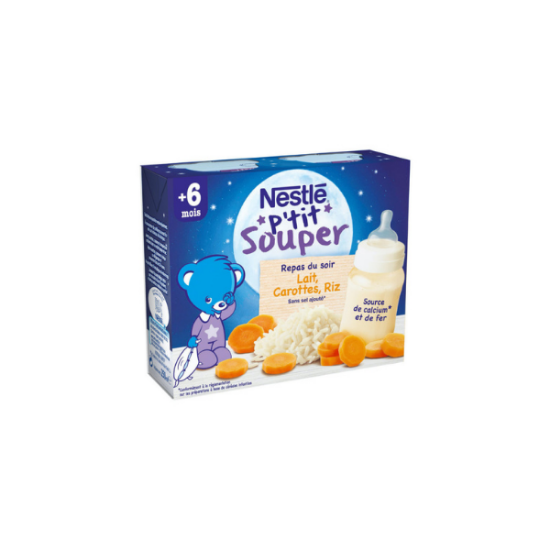 NESTLÉ Ptit Souper 4/6M 2x250ml Lait et Carottes Riz