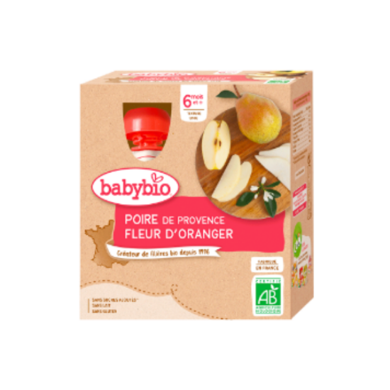 Babybio Gourde Poire Fleur D'oranger 4 x 90g