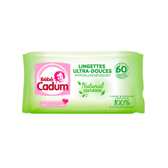 CADUM Lingettes Biodegradables Natural Caresse x60