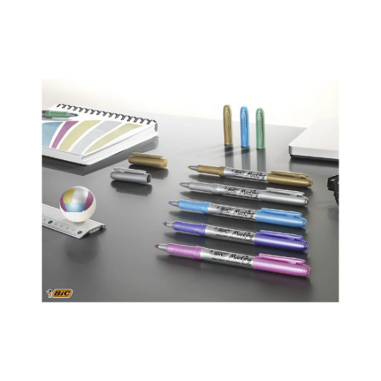 BIC Marking - Marqueurs Permanents Pointe Conique, Lot 6+2 Couleurs Assorties - Pour Papier, Plastique, Métal, Verre