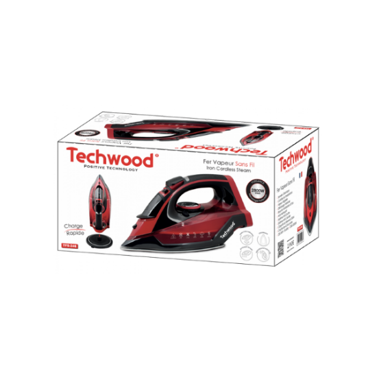 TECHWOOD Fer Vapeur Sans Fil Rouge Noir 2000W Semelle C ramique