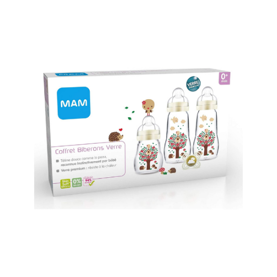 Coffret naissance biberon verre Mam