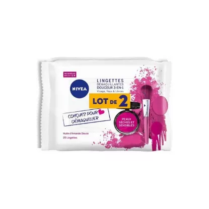 NIVEA Lingettes démaquillantes  peaux sensible 2x25 lingettes