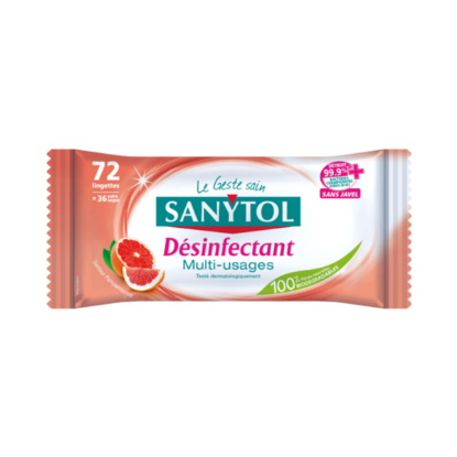 Sanytol Lingettes désinfectantes multi-usages pamplemousse (72 lingettes)