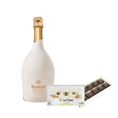 COFFRET ST VALENTIN Champagne RUINART Blanc De Blancs + COEURCUMA chocolat BIO