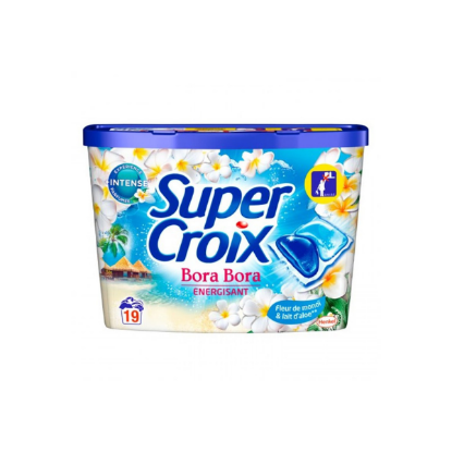 SUPER CROIX Lessive Capsules Parfum Monoï et lait d'Aloé - Boite de 19 capsules