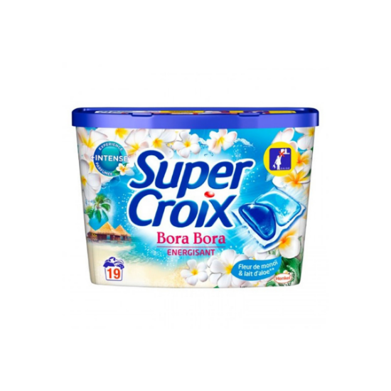 SUPER CROIX Lessive Capsules Parfum Monoï et lait d'Aloé - Boite de 19 capsules