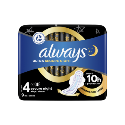 Always Serviette Hygiénique - Nuit avec ailettes taille 4 - x9