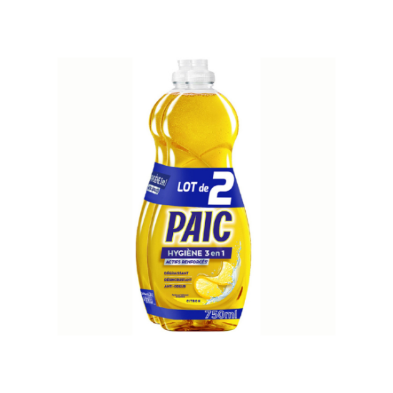 Liquide vaisselle PAIC Citron 3 EN 1 Hygiène Lot  2 x 750ML