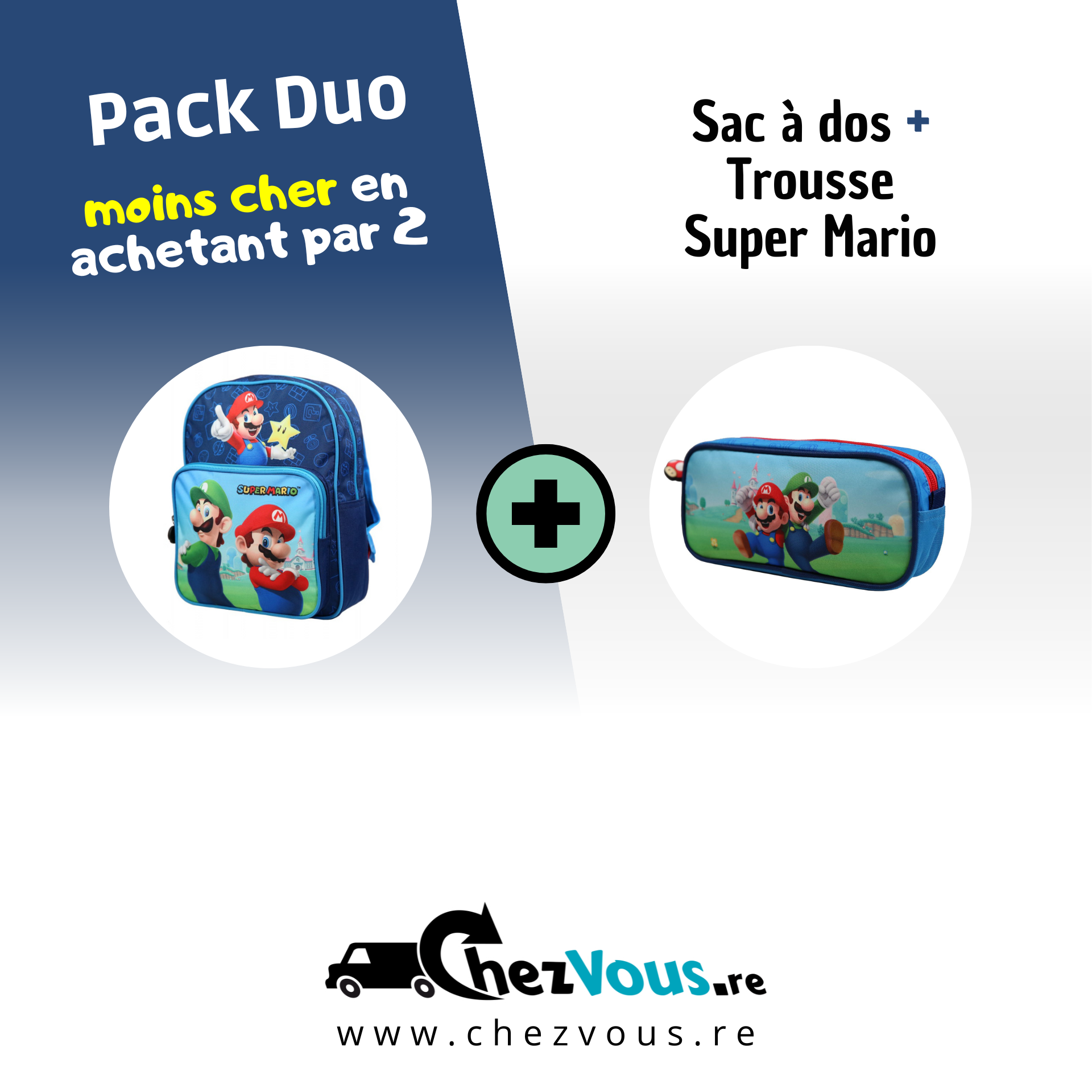 Pack duo Super Mario : Cartable + trousse   - Shopping et  Courses en ligne, livrés à domicile ou au bureau, 7j/7 à la Réunion