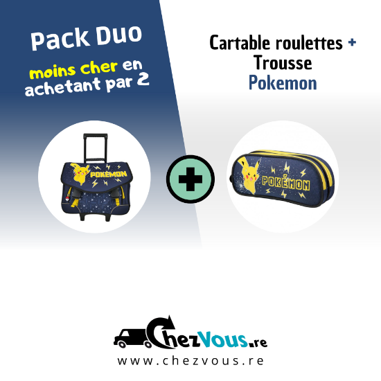 Pack duo Pokemon : Cartable à roulettes haut de gamme + trousse