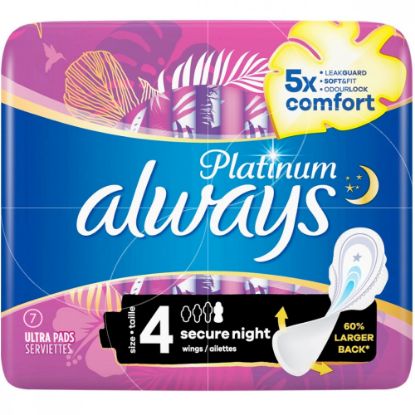 Picture of Serviette Hygiénique Always Platinium Secure Nuit avec ailettes x7 Taille 4