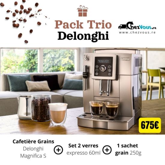 Pack DELONGHI Cafetière ECAM23.420.SB Magnifica S + 1 set 2 verres + 1 sachet café grains 250g