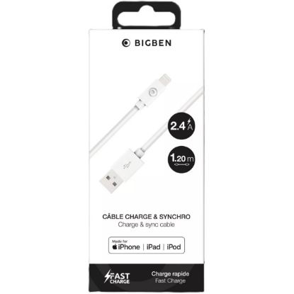 Câble USB-A vers Lightning MFi 1,2 m Big Ben, recyclé, blanc