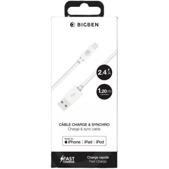 Câble USB-A vers Lightning MFi 1,2 m Big Ben, recyclé, blanc
