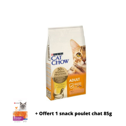 Purina Cat Chow Adult Poulet 15kg + Offert 1 snack poulet chat 85g