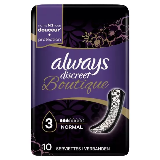 Serviette Hygiénique Fuites Urinaires Normal Taille L Noir Always Discreet Boutique x10