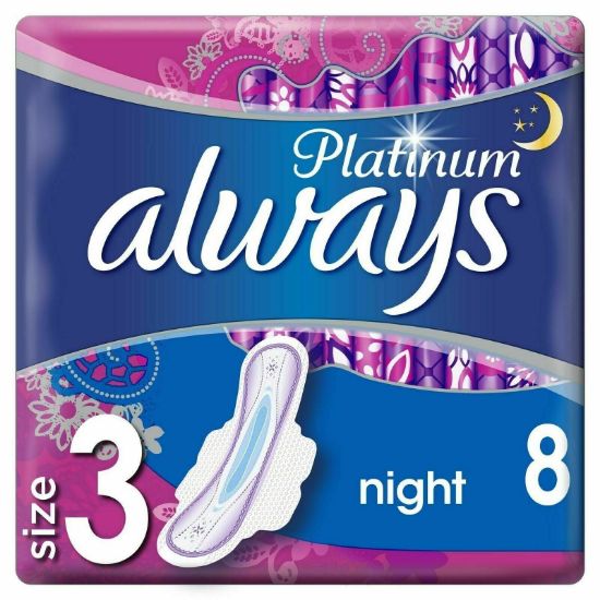 Serviette Hygiénique Avec Ailettes Platinium Nuit Taille 3 Always x8