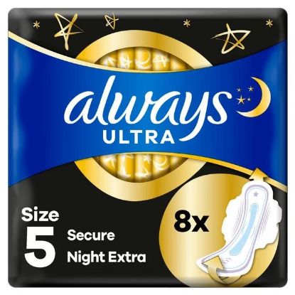 Serviette Hygiénique Avec Ailettes Ultra Secure Night Extra Taille 5 Always x8