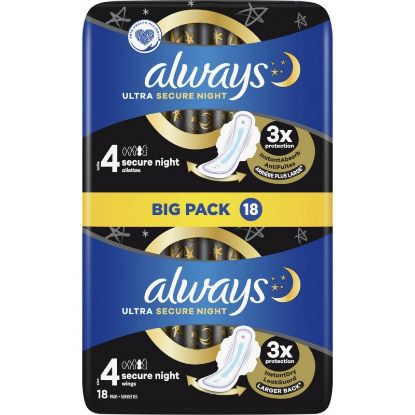 Serviette Hygiénique Avec Ailettes Ultra Secure Night Taille 4 Always x18