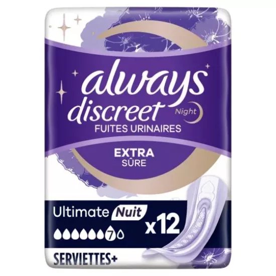 Serviettes Hygiènique Fuites Urinaires Ultimate Nuit ALWAYS DISCREET