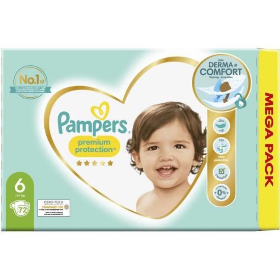 Couches Pampers Premium Protection Taille 6 - Carton 72 couches
