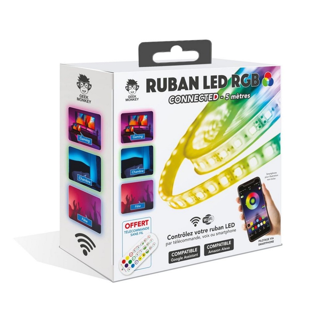 Ruban LED 5m multicolore avec télécommande - Geek Monkey   -  Shopping et Courses en ligne, livrés à domicile ou au bureau, 7j/7 à la  Réunion