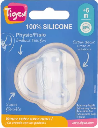 Image de Sucette bébé physiologique 100% silicone +6 mois Tigex