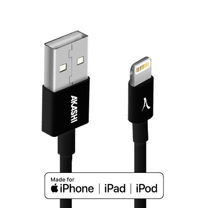 Image de Câble certifié Apple Lightning MFI Noir 1m - Akashi