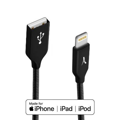 Image de Câble certifié Apple Lightning MFI métal Noir 1m - Akashi