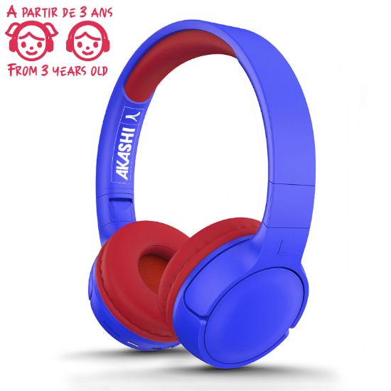 Casque audio enfant sans fil Bluetooth - bleu et rouge - Akashi    - Shopping et Courses en ligne, livrés à domicile ou au bureau,  7j/7 à la Réunion