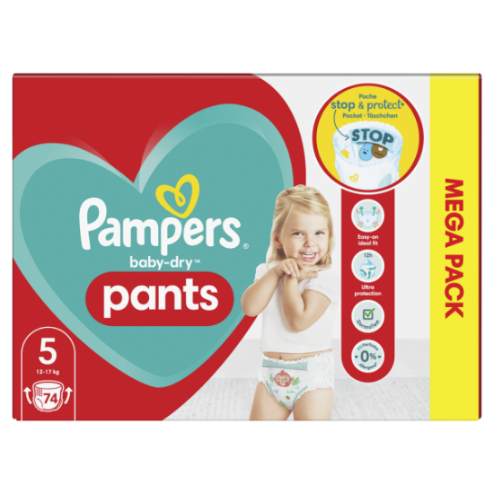 PAMPERS Couches Mega Pack Baby-Dry Pants - Taille 5 - 74 unités