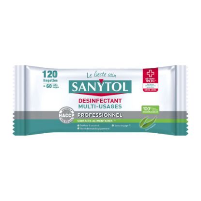 Sanytol PRO 120 lingettes désinfectantes multi-usages eucalyptus