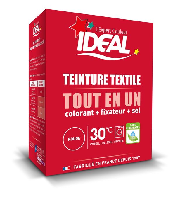 Teinture textile en poudre TOUT EN UN Maxi Rouge 350G - IDEAL    - Shopping et Courses en ligne, livrés à domicile ou au bureau, 7j/7 à la  Réunion