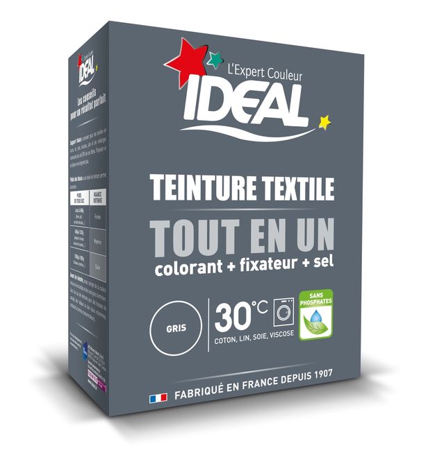 Teinture textile en poudre TOUT EN UN Maxi Gris 350G - IDEAL    - Shopping et Courses en ligne, livrés à domicile ou au bureau, 7j/7 à la  Réunion