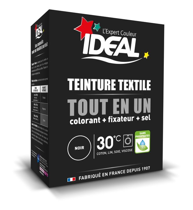 Teinture textile en poudre TOUT EN UN Maxi Noir 350G - IDEAL    - Shopping et Courses en ligne, livrés à domicile ou au bureau, 7j/7 à la  Réunion